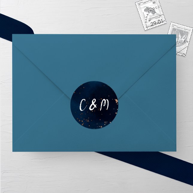 Sticker Rond Mariage d'aquarelle marine et bronze (Créateur téléchargé)