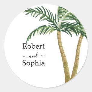 Sticker Rond Mariage d'aquarelle moderne Palm Tree
