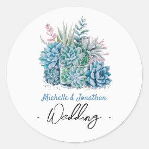 Sticker Rond mariage d'aquarelle plante succulent