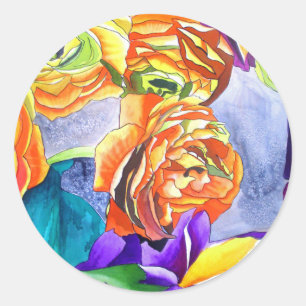 Sticker Rond Mariage d'aquarelle Ranunculus et Iris