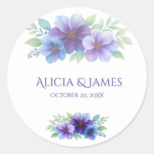 Sticker Rond Mariage d'aquarelle romantique bleu violet