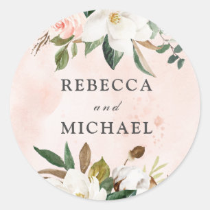 Sticker Rond Mariage d'aquarelle rose et blanc