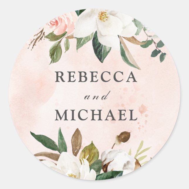 Sticker Rond Mariage d'aquarelle rose et blanc (Devant)