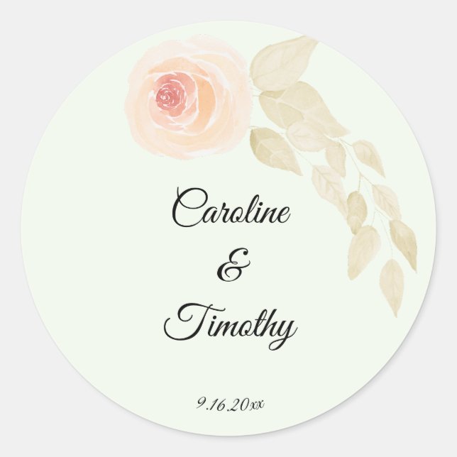 Sticker Rond Mariage d'aquarelle rose et verte Chic Sage (Devant)
