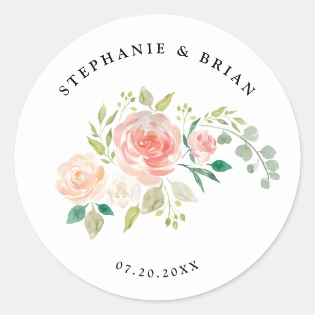 Sticker Rond Mariage d'aquarelle rose orange vif (Devant)