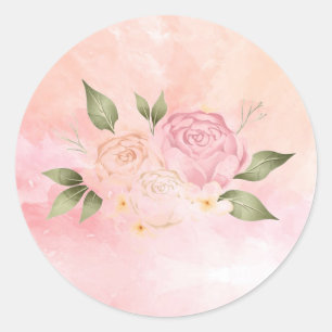Sticker Rond Mariage d'aquarelle rose romantique