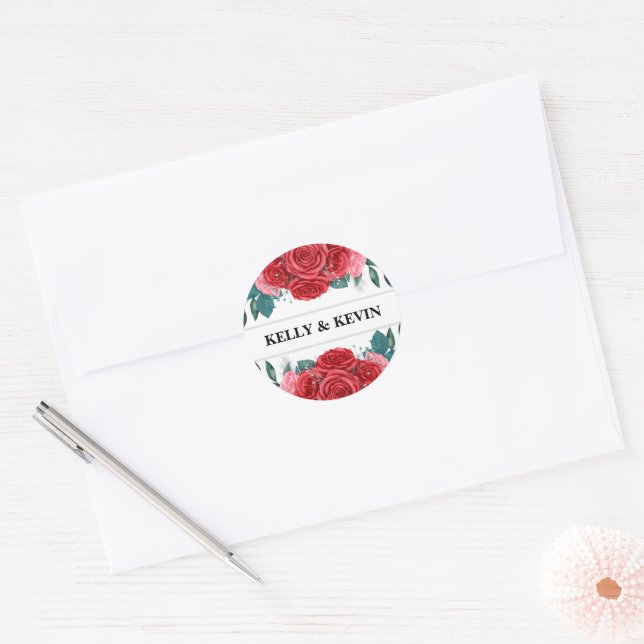 Sticker Rond Mariage d'aquarelle rouge (Enveloppe)