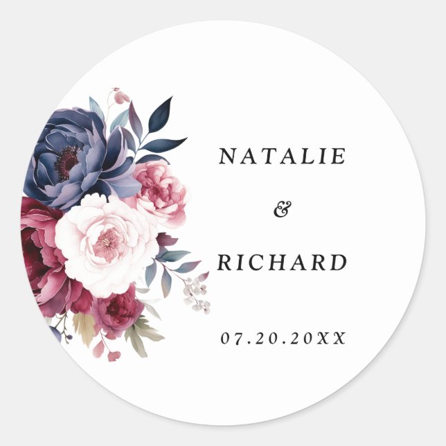 Sticker Rond Mariage d'aquarelle rouge rousse rose pâle (Devant)