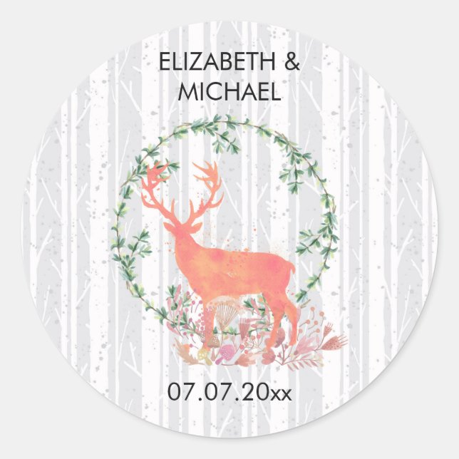Sticker Rond Mariage d'aquarelle Russe Reindeer Boho (Devant)