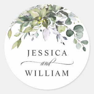 Sticker Rond Mariage d'aquarelle simple Eucalyptus