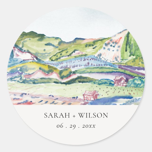 Sticker Rond Mariage d'aquarelle vif Mountain Scape (Devant)
