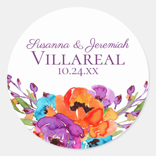 Sticker Rond Mariage d'aquarelle violet orange (Devant)