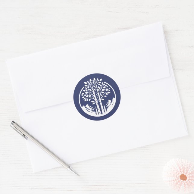 Sticker Rond Mariage d'arbre bleu marine (Enveloppe)