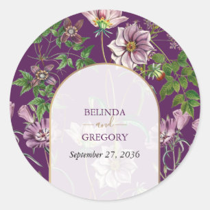 Sticker Rond Mariage d'arc doré fleuri violet