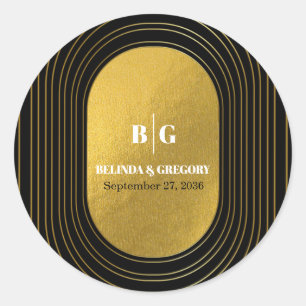 Sticker Rond Mariage d'arc minimaliste moderne noir & or