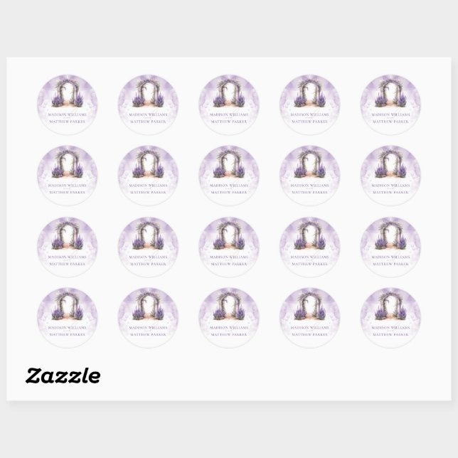 Sticker Rond Mariage d'arche Lavender personnalisé (Feuille)