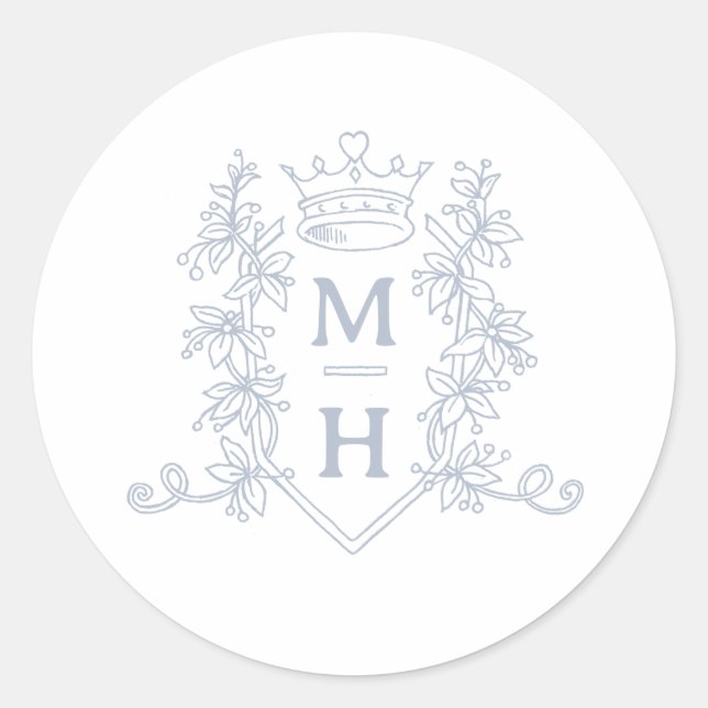 Sticker Rond Mariage d'argent de la couronne du coeur du monogr (Devant)
