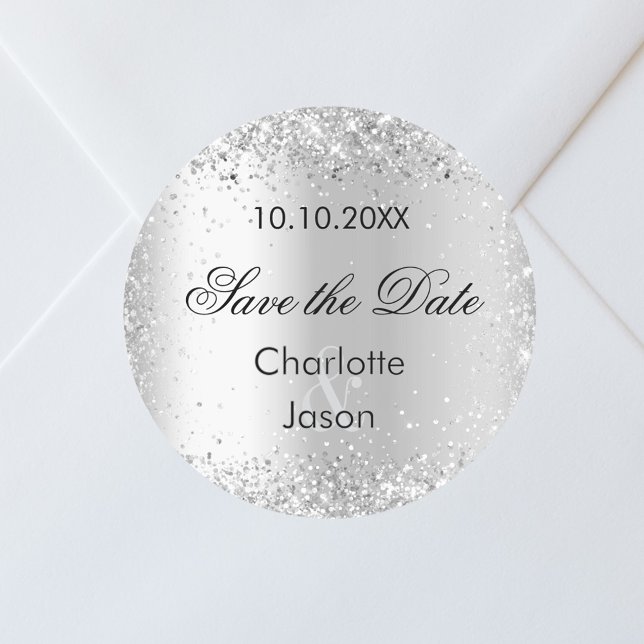 Sticker Rond Mariage d'argent Enregistrer la date (Créateur téléchargé)