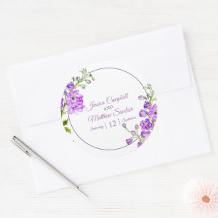 Sticker Rond Mariage d'art de l'aquarelle violette de Delphiniu