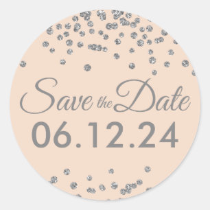 Sticker Rond Mariage Date de sauvegarde Parties scintillant arg