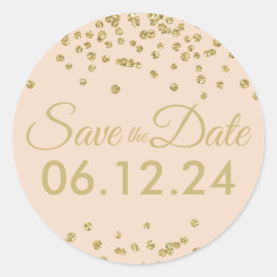Sticker Rond Mariage Date de sauvegarde Parties scintillant or
