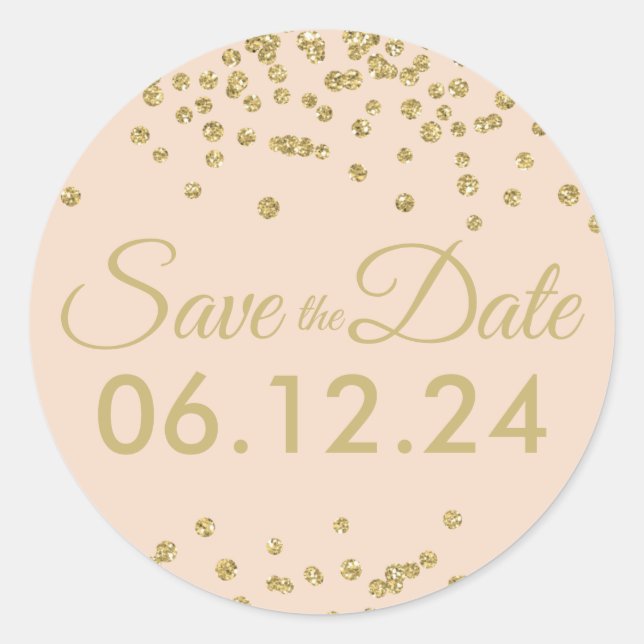 Sticker Rond Mariage Date de sauvegarde Parties scintillant or  (Devant)