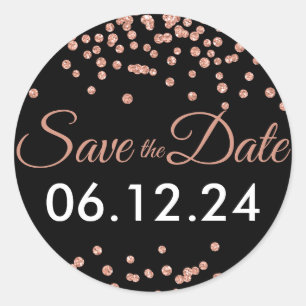 Sticker Rond Mariage Date de sauvegarde Rose Gold Parties scint