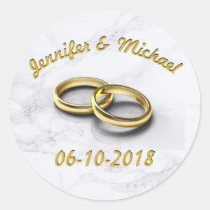 Sticker Rond Mariage Date Mariée & Groom Cercles d'or personnal