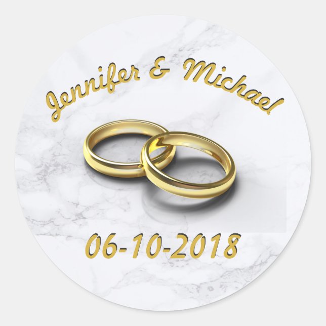 Sticker Rond Mariage Date Mariée & Groom Cercles d'or personnal (Devant)