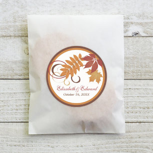 Sticker Rond Mariage d'automne aux feuilles tombantes rustique