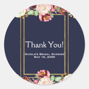 Sticker Rond Mariage d'automne bleu et or Chic Bold Floral Mars