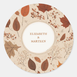 Sticker Rond Mariage d'automne Feuilles d'érable Marron Beige R