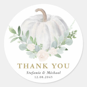 Sticker Rond Mariage de automne Citrouille blanc aquarelle Merc