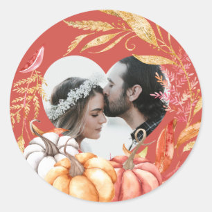 Sticker Rond Mariage de automne Citrouille Forme cardiaque Phot