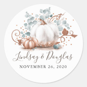Sticker Rond Mariage de automne Citrouille rose or et blanc