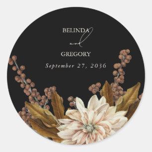 Sticker Rond Mariage de automne d'aquarelle noire florale d'aut