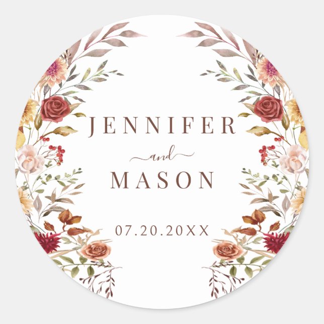 Sticker Rond Mariage de automne de fleurs séchées de Bourgogne  (Devant)