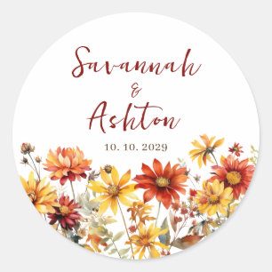 Sticker Rond Mariage de automne Floral Orange Brûlé