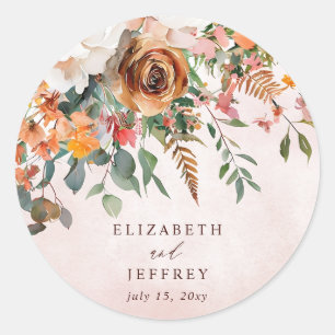 Sticker Rond Mariage de automne Floral Orange Rustique