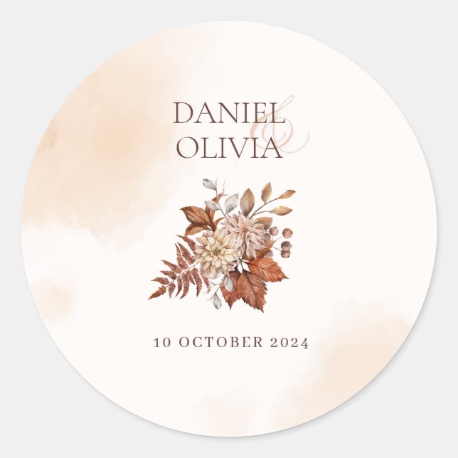 Sticker Rond Mariage de automne floral rustique (Devant)