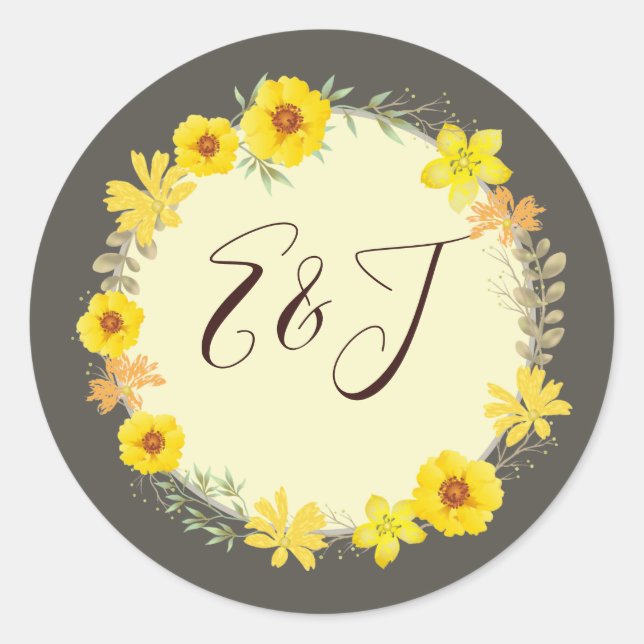 Sticker Rond Mariage de automne rustique Roses sauvages Jaune,  (Devant)