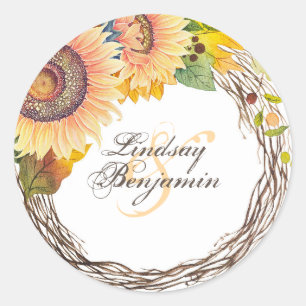 Sticker Rond Mariage de automne rustique tournesol
