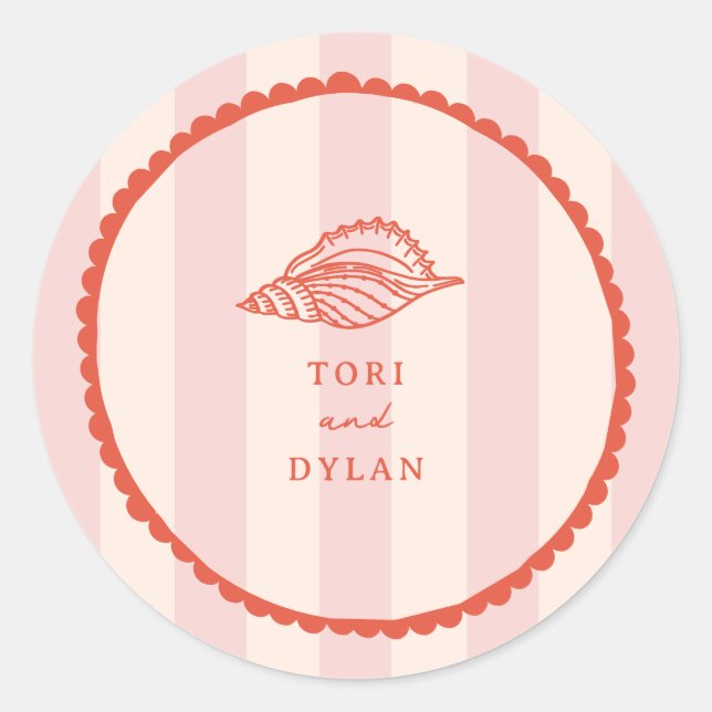 Sticker Rond Mariage de bande tropicale rose coquille (Devant)