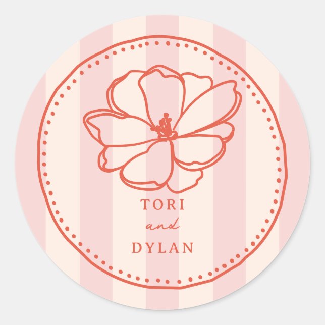 Sticker Rond Mariage de bande tropicale rose fleur (Devant)