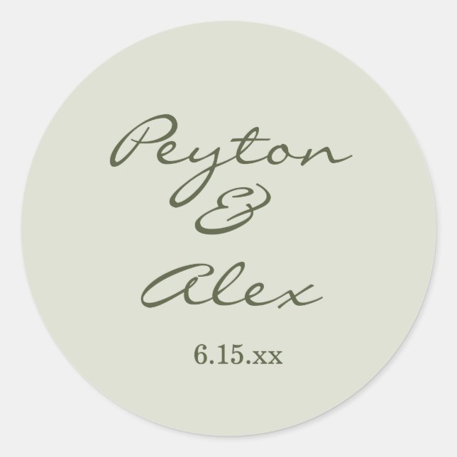Sticker Rond Mariage de base avec écriture verte sauge (Devant)