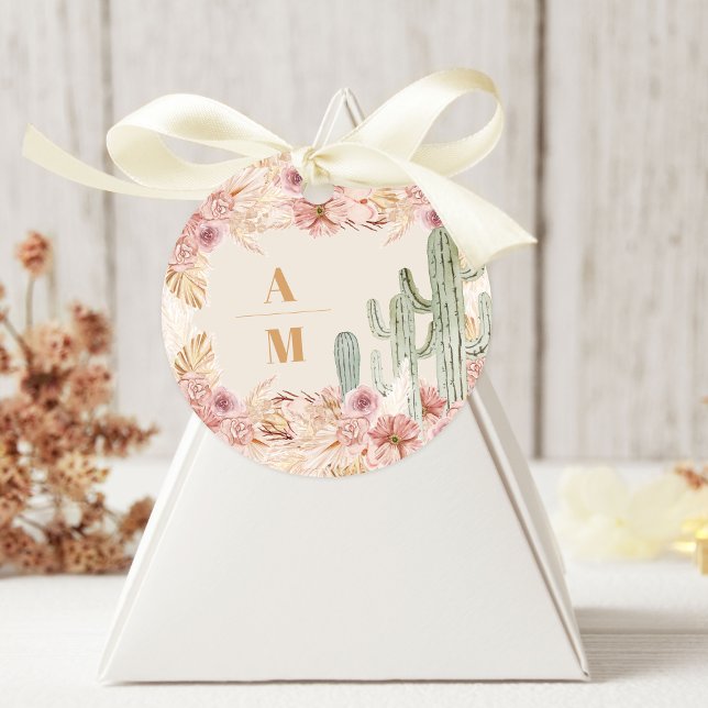 Sticker Rond Mariage de Boho Desert Cactus (Créateur téléchargé)