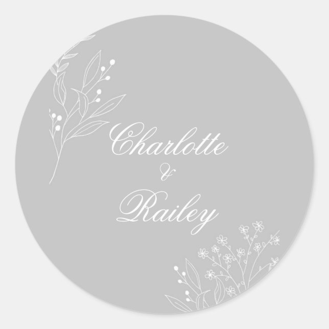 Sticker Rond Mariage de Boho Floral à Coin Blanc Argent (Devant)