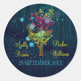 Sticker Rond Mariage de bois bleu nuit rustique