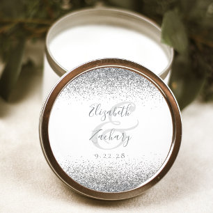 Sticker Rond Mariage de bord de Parties scintillant argent blan