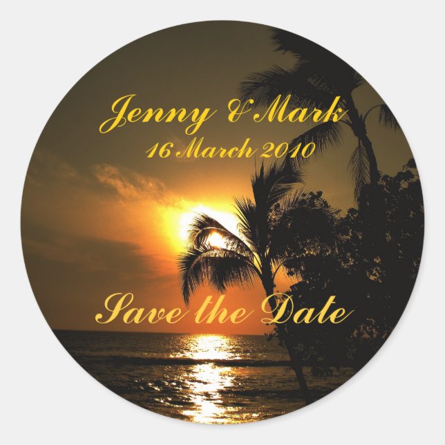 Sticker Rond Mariage de bord de plage (Devant)